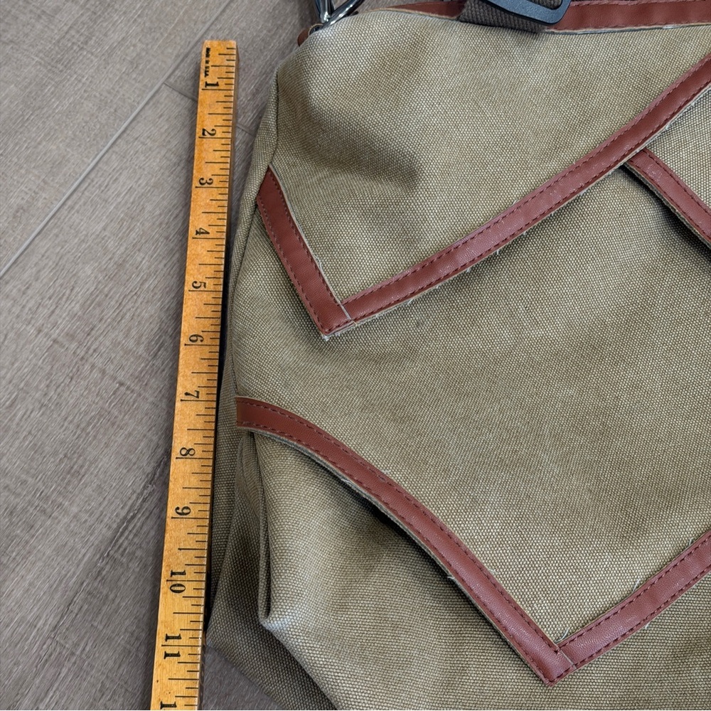 Canvas Shoulder Bag Duffle Style Tote 20W X 13” Length 2 Grab Handles Long Strap - Picture 7 of 7